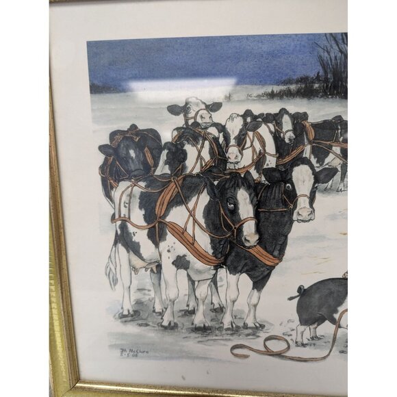 Jane McClure Jane's Prints Santa Claus with Pig Cows Sleigh Farm Framed Print - Picture 3 of 4